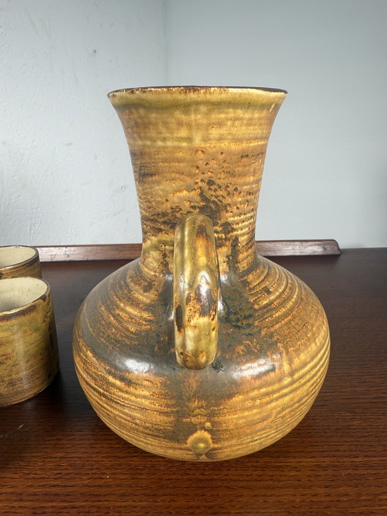 Image 1 of Aardewerk Brutalist Water of Wijnkaraf met Bekers Vintage