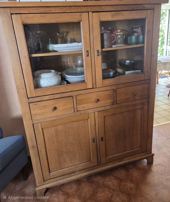Image 1 of High-Quality Solid Oak Set: Dining Table + 6 Chairs and Display Cabinet / china cabinet