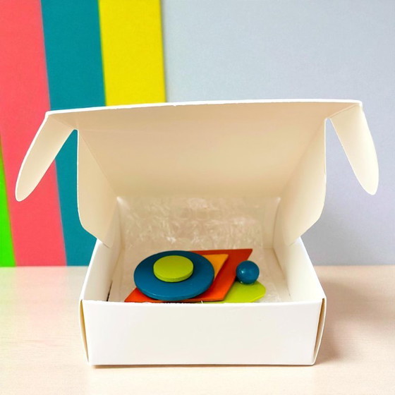 Image 1 of Broche en bois géométrique abstraite Art Déco faite à la main