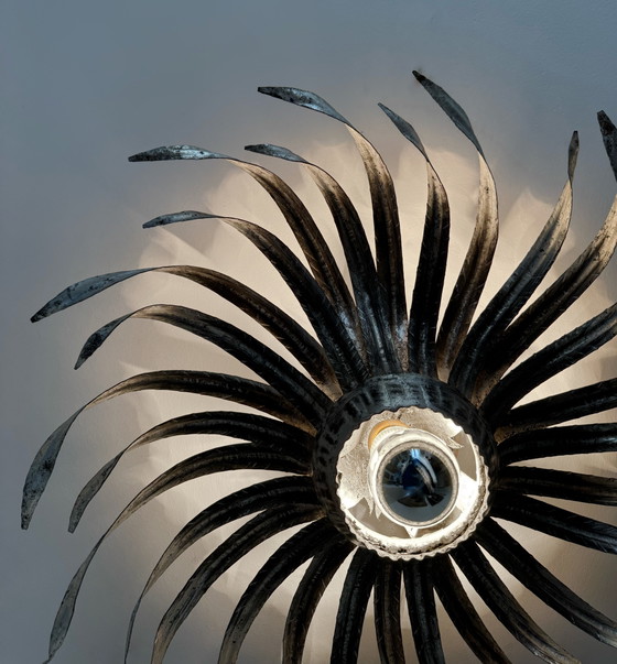 Image 1 of Sunburst wall sconce in silver wrought iron, 1960s