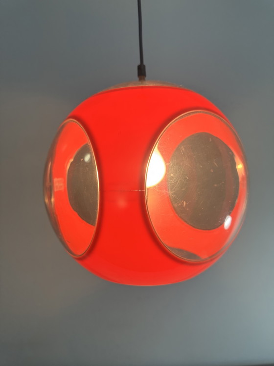 Image 1 of Vintage red space age lamp Bug Eye pendant lamp 1970s