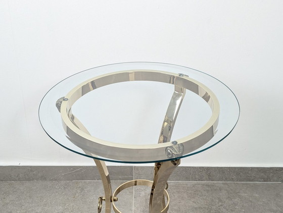 Neoklassieke bijzettafel van messing en facetgeslepen glas met ramkoppen, jaren 70 – Brass (photo 11 of 12)