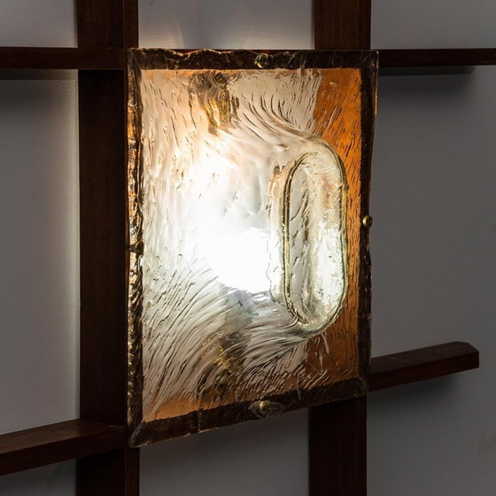 Image 1 of 2-LIGHT WALL LAMP WITH TEAK GRID FRAME MAZZEGA 1960S VINTAGE MODERN ANTIQUES