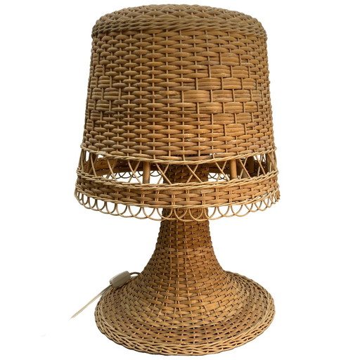 Große skandinavische Pilz-Tischlampe aus Korbgeflecht, 1960er/1970er Jahre