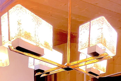 Maison Arlus, Modele "Mad-Men" messing kroonluchter, Mid Century Frankrijk