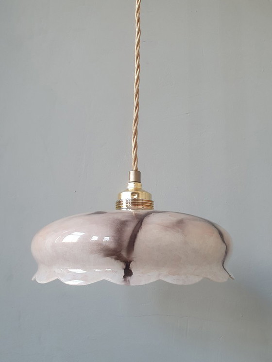 Image 1 of Set of vintage pendant lamps made of opaline glass with a marble effect