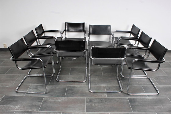 Image 1 of Set van 8 Matteo Grassi MG5 zwarte tuigleren buisframe stoelen