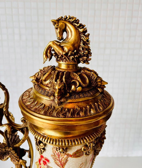 Image 1 of ¡¡¡¡¡UNA CORNUCOPIA DE PORCELANA MONTADA EN BRONCE CUERNO 53 CM OBRA MAESTRA !!!!!