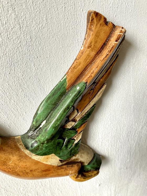 Trio di anatre germano reale in legno intagliato e dipinto, Decorazione murale, Decorazioni murali, Verde (foto 8 di 19)