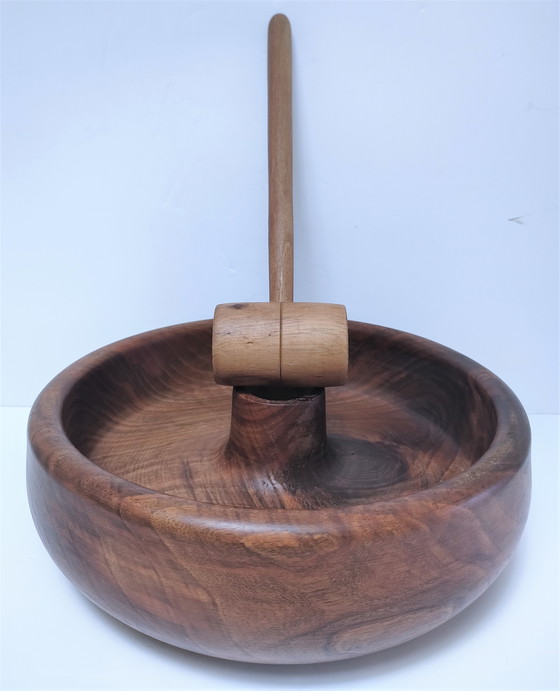 Image 1 of Large Solid Wood Nutcracker Cup With Mallet