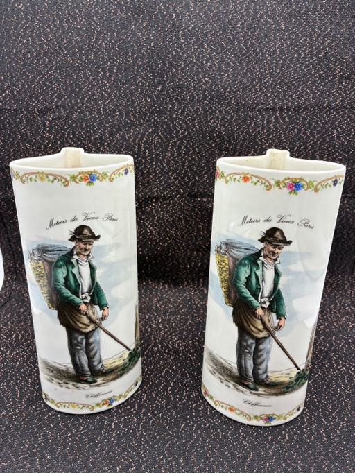 Paar Luftbefeuchter aus Porzellan für Heizkörper „Berufe des alten Paris – Lumpensammler“ – decoratieve objecten, Porcelain