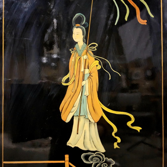 Image 1 of Vintage Chinese Pagoda kast tradioneel tafereel (bohemian / oosterse kast) tv kast