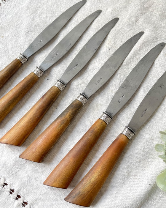 6 Coltelli Vintage Manico Corno e Argento, Lama Acciaio, LEPINE A LYON Francia, XIX Secolo (photo 8 of 10)