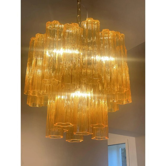 Image 1 of Lustre contemporain en verre de Murano et verre ambré Tronchi