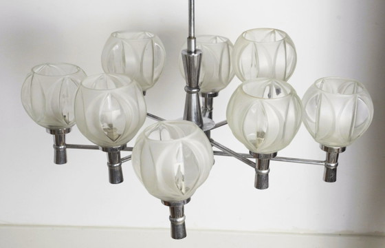 Sputnik Chandelier 8 Light Mid Century Chrome Faceted Glass Globes Ceiling Lamp Space Age Atomic – Metal (photo 8 of 52)