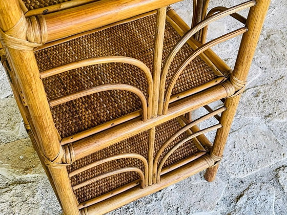 Image 1 of Vintage bamboe en rotan 3-laags plank, jaren 70