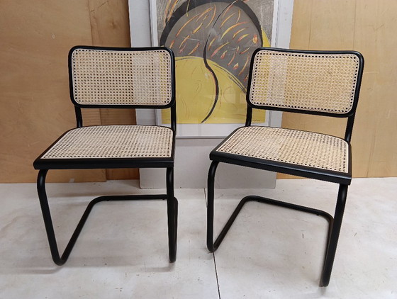 Image 1 of ALIVARMVSEVM 104. SET of 2 CESCA B32 Chairs (NEW) in Black Frame Limited Edition 