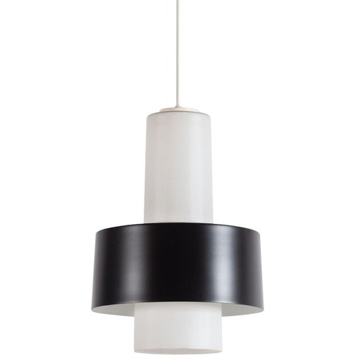 Vintage hanger van metaal en melkglas, 1960
