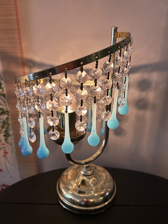 Image 1 of Lampada da tavolo in cristallo vintage blu opalino di Murano