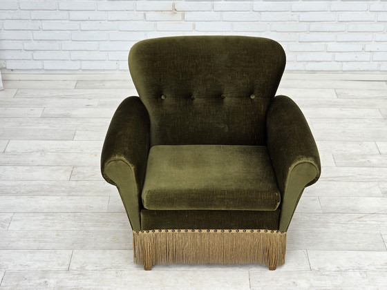 Image 1 of 1970s Danish Lounge Chair, Low, Furniture Velour, Ash Wood Legs