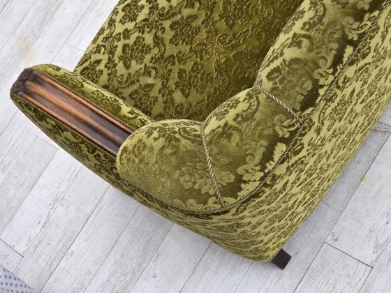 Image 1 of 1960s, Danish 3-seater sofa, furniture velour, carved oak wood.