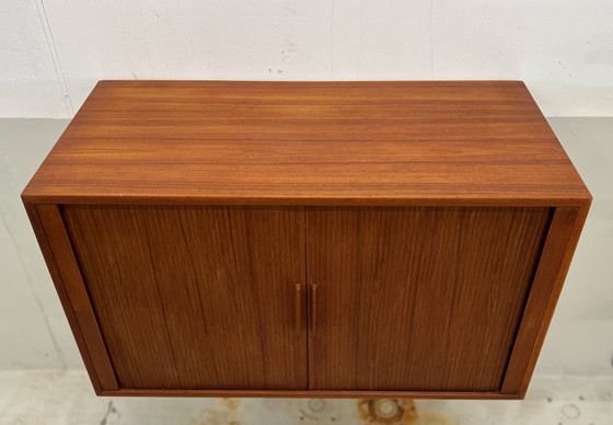 Image 1 of Teak Tambour Door Cabinet By Kai Kristiansen For Feldballes