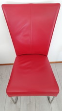 4 HVS Rote Leder-Esszimmerstühle