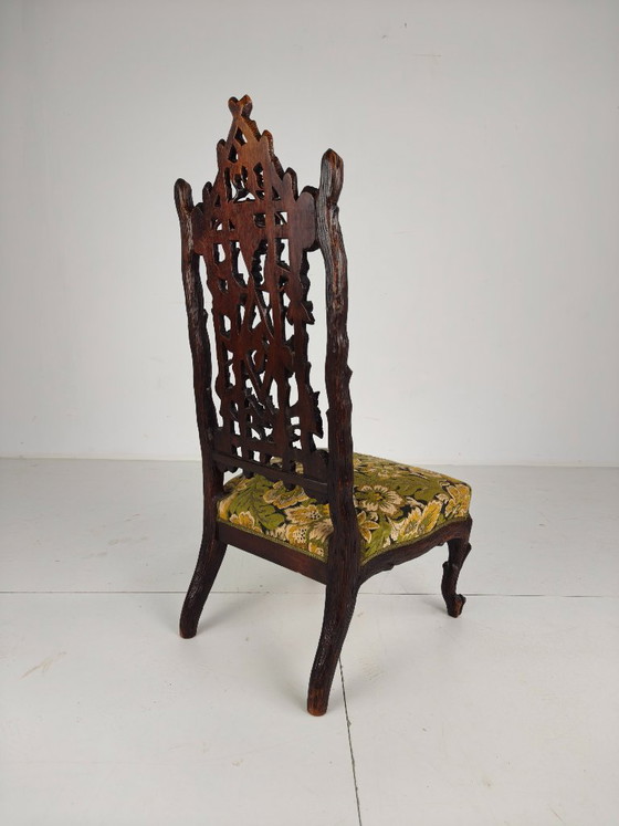 Beautiful 19th-Century Black Forest Chairs – Exceptional Carving – Armchairs, Wood (photo 5 of 7)