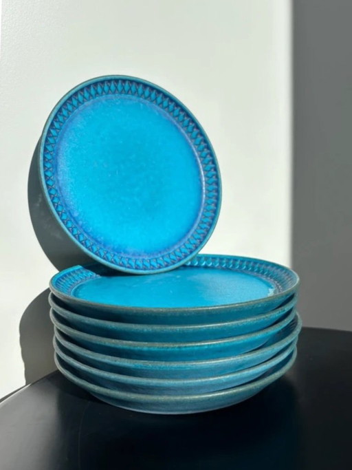 8x Vintage Ceramano "Sapphire" Breakfast Plates - 60s - West Germany – servies, Ceramic