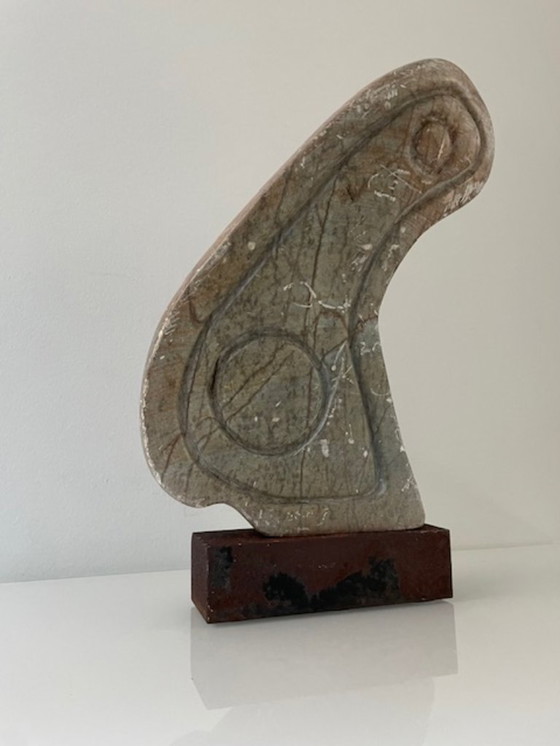 Image 1 of Scultura brutalista in pietra su acciaio Corten