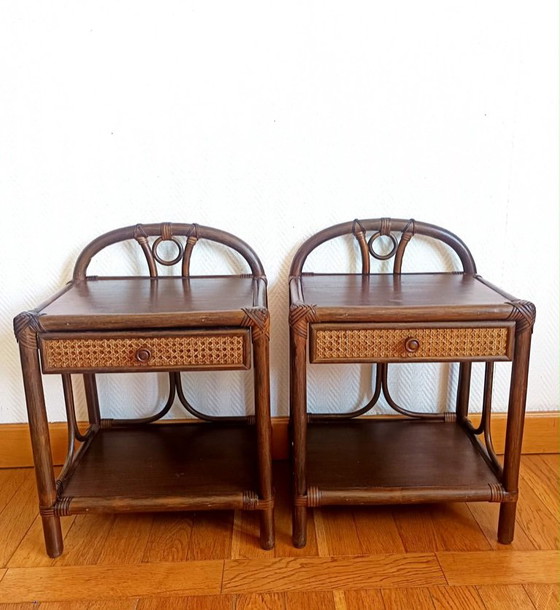 Image 1 of 2 comodini vintage in rattan degli anni '60