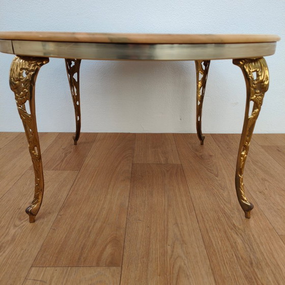 Image 1 of Vintage Round Marble Coffee Table, Coffee Table with brass base and marble top