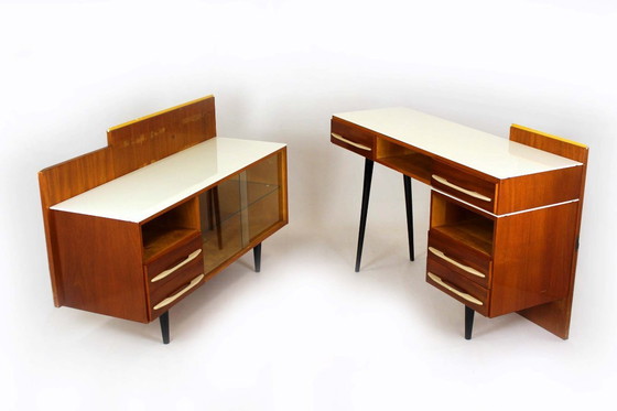 Image 1 of Modular Desks with White Glass Tops by Mojmir Pozar for Up Závody, 1960s, Set of 3