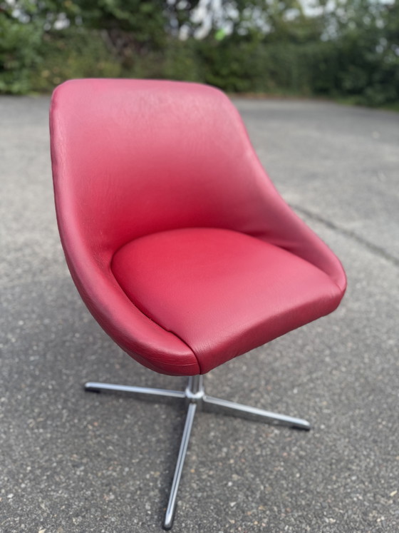 1970s Space Age Chrome Red Swivel Lounge Chair – Side chairs, Textile (photo 4 of 7)