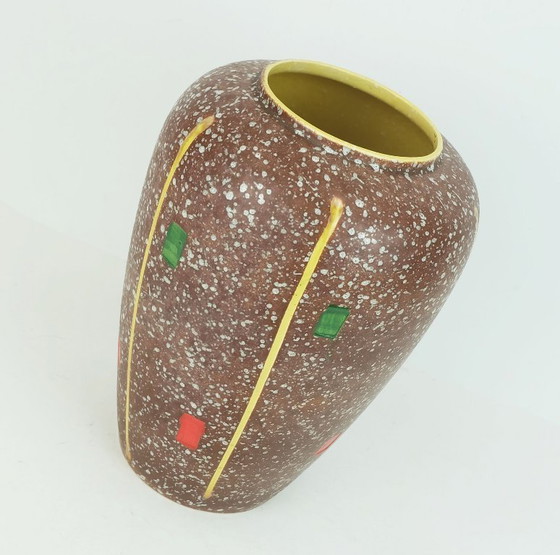 Image 1 of west german 1950s VASE scheurich model 239-30 drip glaze and colorful abstract decor mid century ceramics