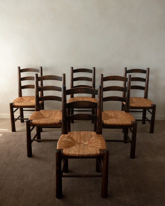 Image 1 of Vintage Franse brutalistische eetkamerstoelen van Georges Robert, jaren 1950, set van 6