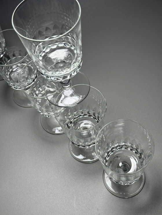 Image 1 of Set di 6 grandi bicchieri da vino in cristallo tagliato a mano – De Rupel, Boom – Art Déco, anni '30