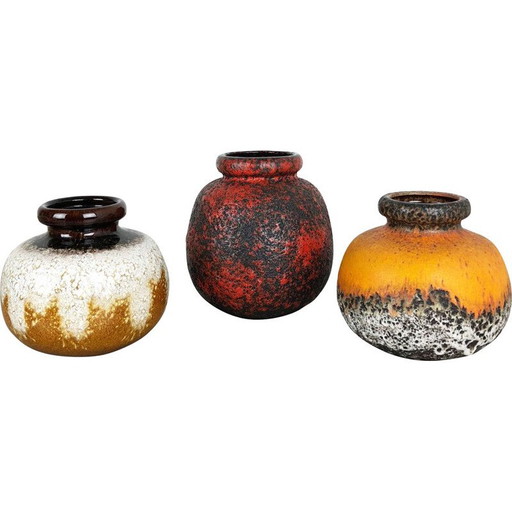 Ensemble de 3 vases vintage en terre cuite "Multi-Color" de Scheurich, Allemagne 1970