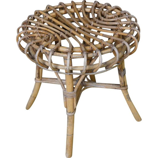 Tabouret vintage en rotin par Franco Albini pour Vittorio Bonacina, Italie 1960