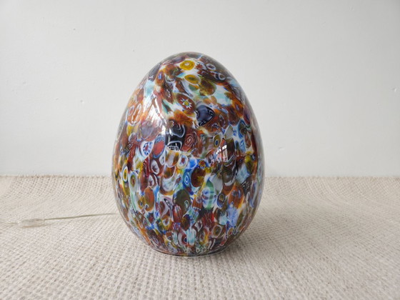 Image 1 of Imposante XL Ilu di Vetro glazen vloerlamp met bonte kleuren en motieven, Millefiori lamp, vintage glazen kleurrijke egg lamp
