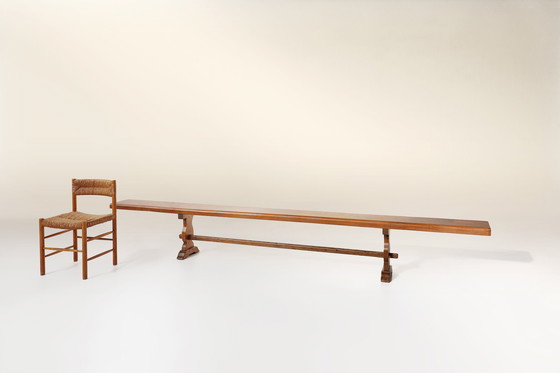 Image 1 of Extra lange massief iepenhouten kloosterbank, Frankrijk ca. 1850