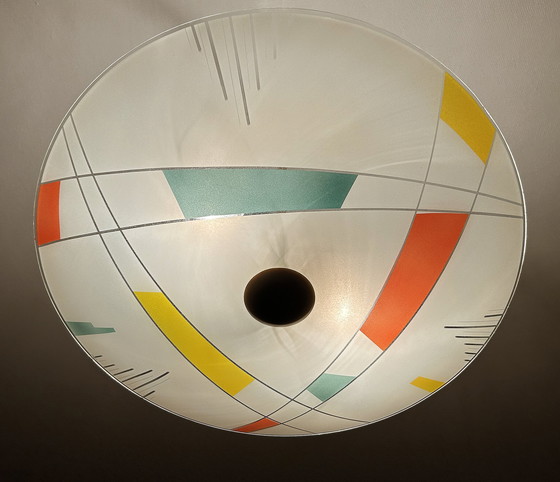 Image 1 of Large Vintage Glass Pendant Lamp, Mondrian Style