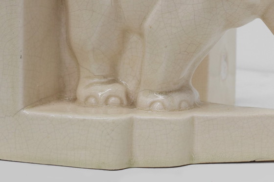 Image 1 of French Art Deco Ceramic Bookends in Elephant Motif, 1930s 