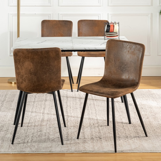 Image 1 of 4x Urban Meuble Manger Chaises Vintage Marron Suède Pied Noir