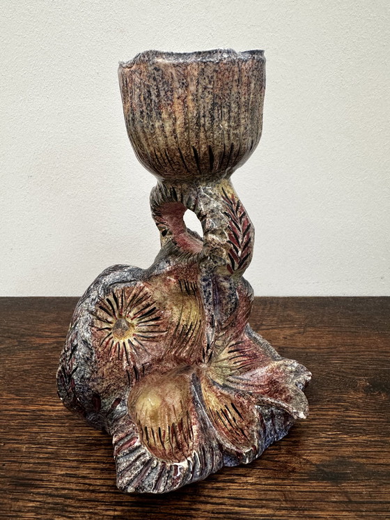 Image 1 of Organic Shaped Candle Holder - Signed Vintage Ceramic