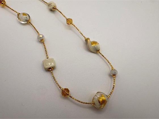 Image 1 of White Murano Glass Necklace with 24kt Gold Leaf – Venetian Artisan Jewelry