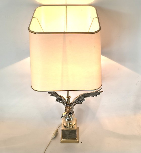 Image 1 of Een paar nikkelen adelaartafellampen van Loevsky en Loevsky, jaren 70.