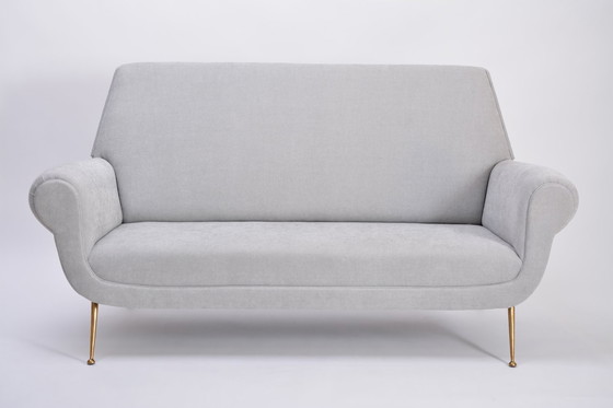 Image 1 of Reupholstered Grey Italian Mid-Century Modern Sofa by Gigi Radice for Minotti