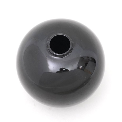 Spherical vase in black glazed ceramic by Gabbianelli, 1960s