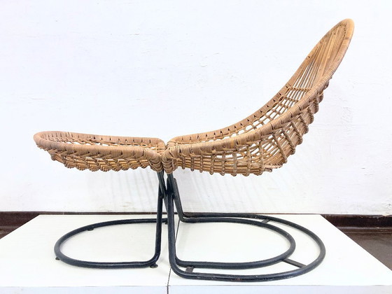 Image 1 of 2 armchairs with stool in rattan 60s design